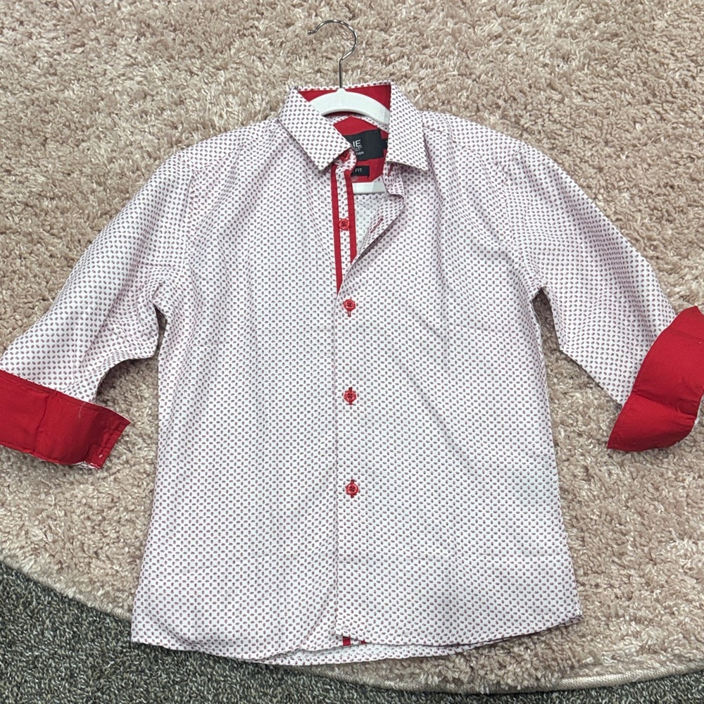 Boys Red and White Button Up Shirt